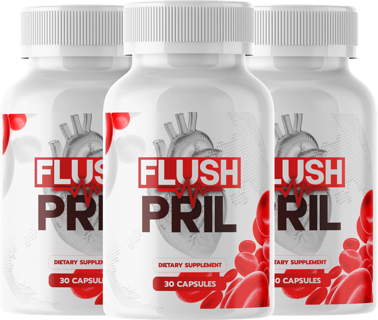 FlushPril heart and circulation support capsules, three bottles